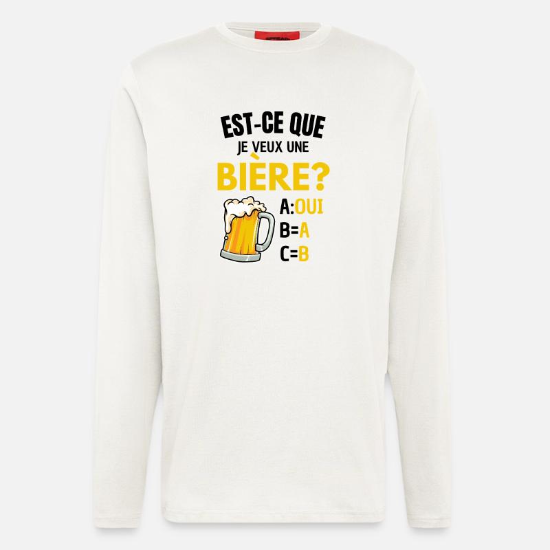 Will ich ein Bier? Beauf Alkoholwitz - Langarmshirt - made by SPREAD  - OFF WHITE