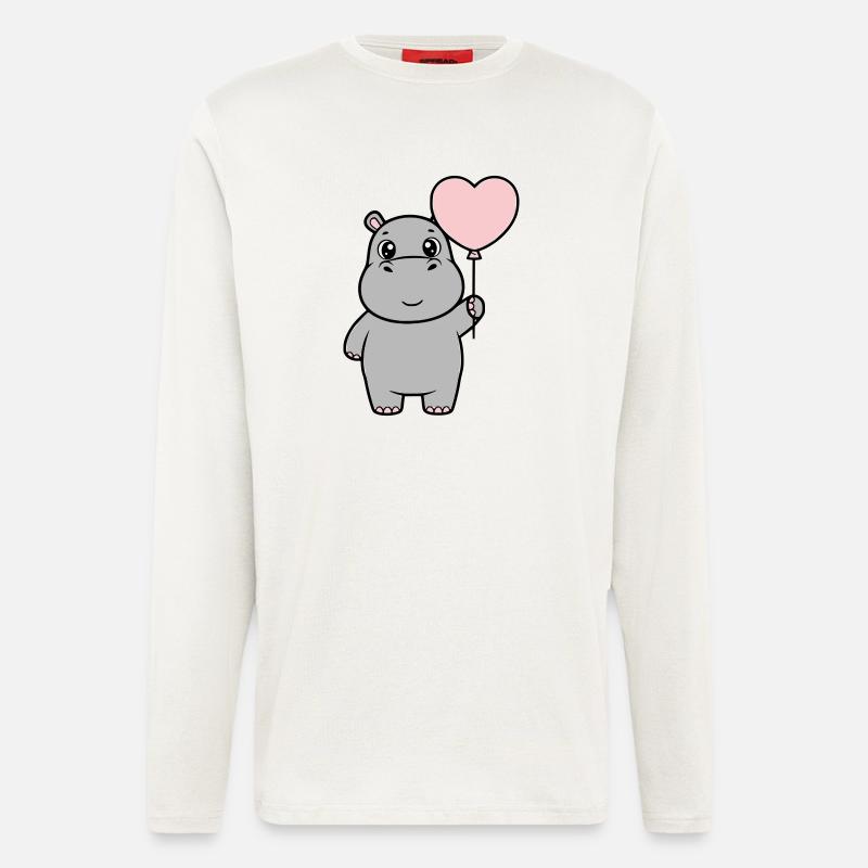 Süßes Nilpferd Herz Ballon Liebe - Langarmshirt - made by SPREAD  - OFF WHITE