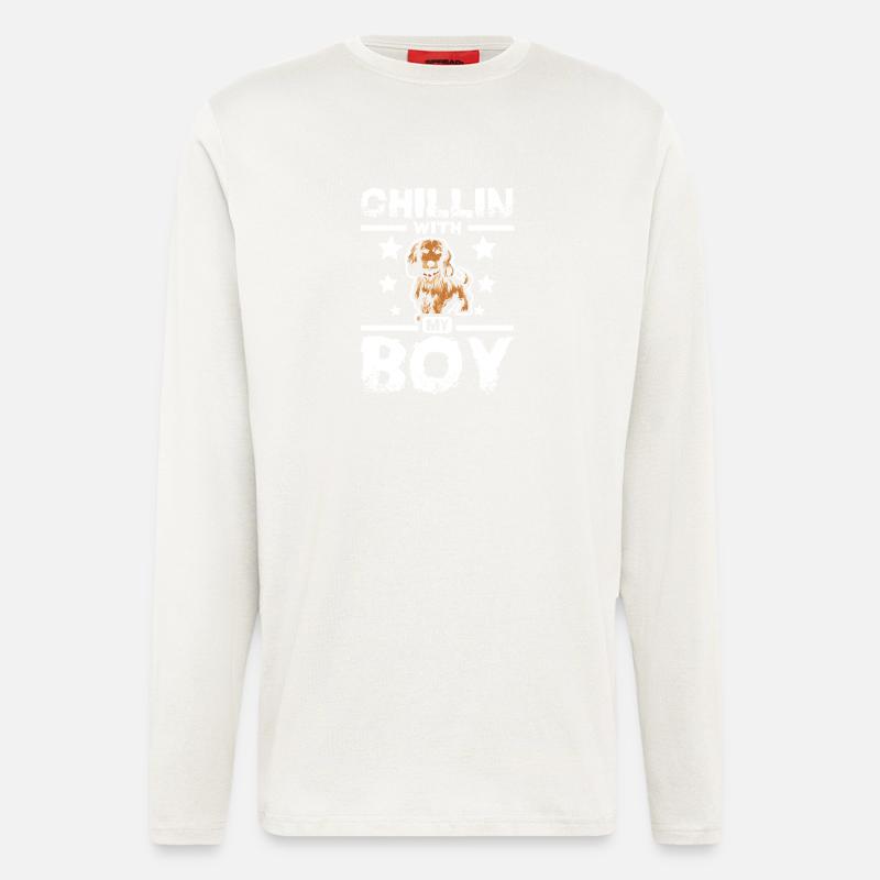 chillin avec mon teckel garçon - Manches longues bio décontracté fabriqué en UE - OFF WHITE