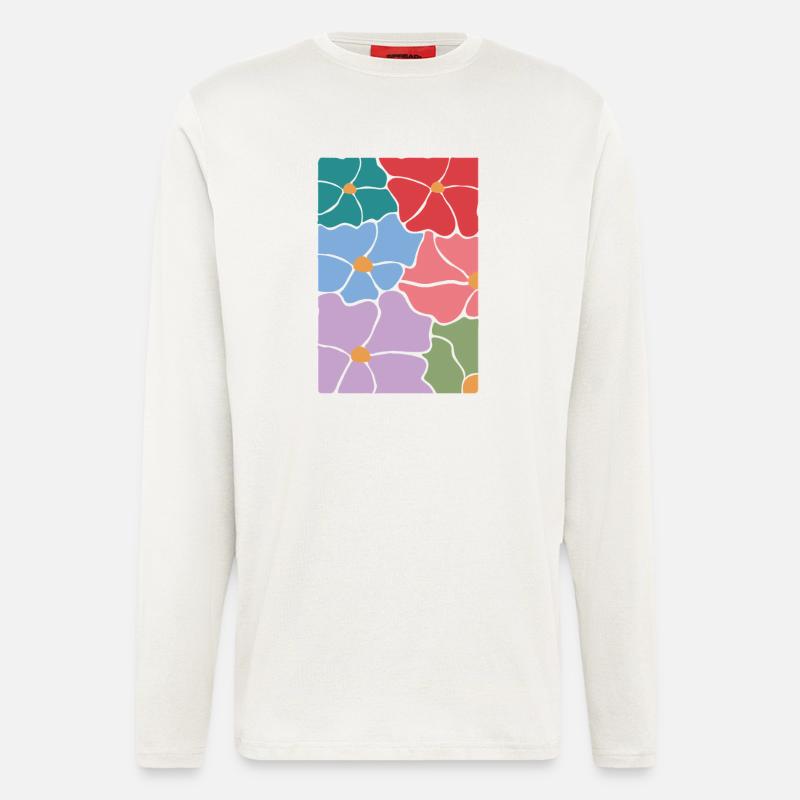 Fleurs de flore bohème - Manches longues bio décontracté fabriqué en UE - OFF WHITE