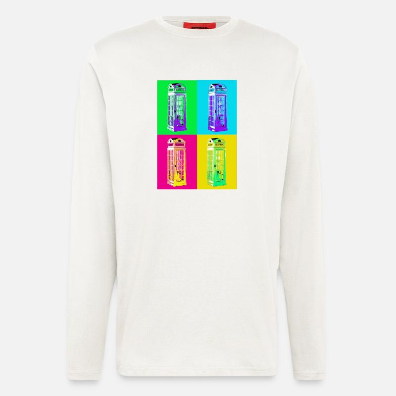 Cabine téléphonique Pop Art multicolore - Manches longues bio décontracté fabriqué en UE - OFF WHITE