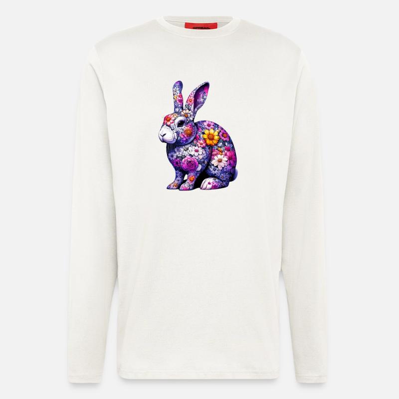 Hase mit Blumen geschmückt - Langarmshirt - made by SPREAD  - OFF WHITE