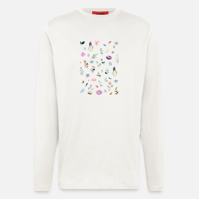 Aquarell Blumen auf Schwarz - Langarmshirt - made by SPREAD  - OFF WHITE