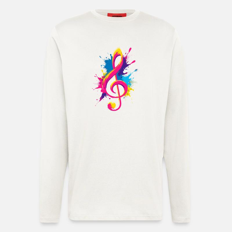 Bunter Notenschlüssel mit Farbspritzern - Langarmshirt - made by SPREAD  - OFF WHITE