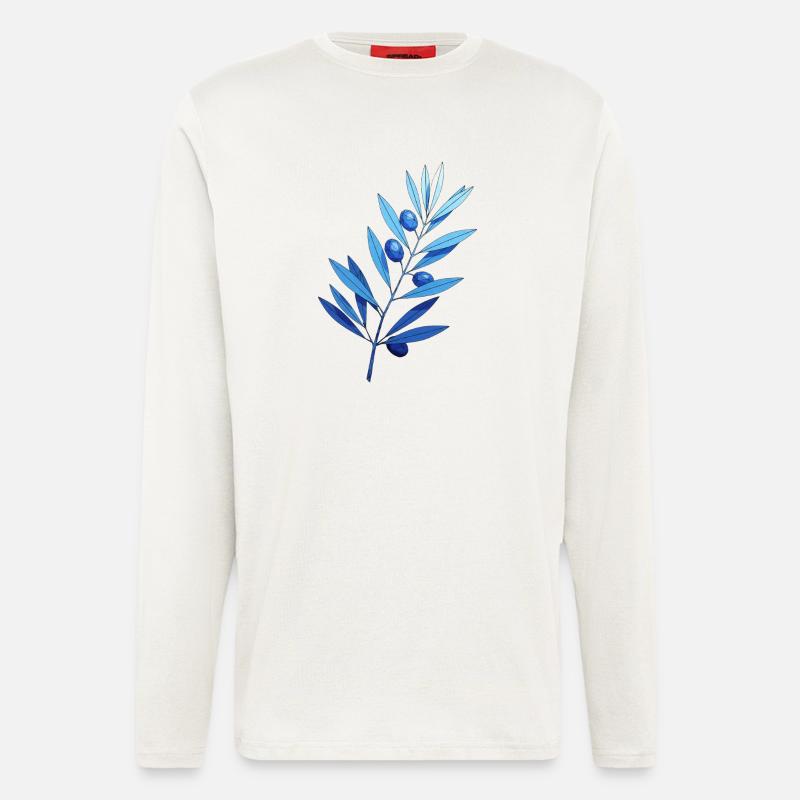 Zweig | Blaues Blattgeäst mit Blaubeeren - Langarmshirt - made by SPREAD - OFF WHITE