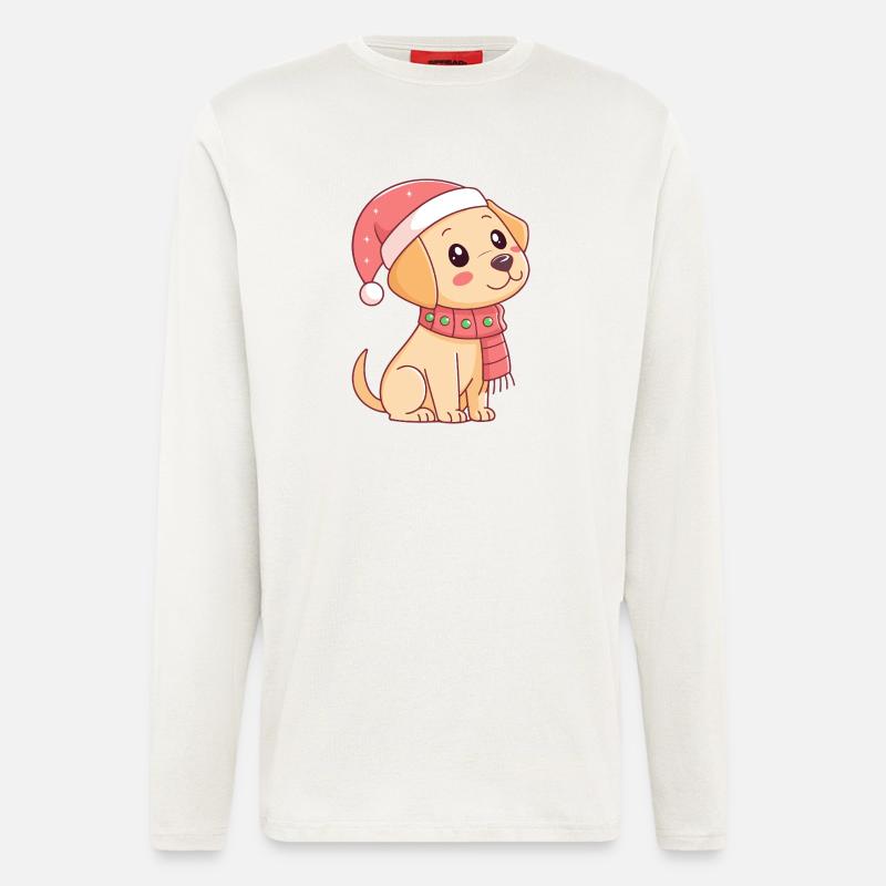 Festlicher Welpe mit Weihnachtshut - Langarmshirt - made by SPREAD - OFF WHITE