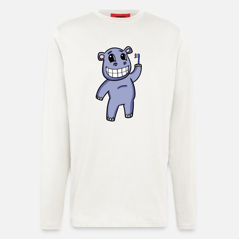 Hippo with toothbrush - Longsleeve - made by SPREAD  - OFF WHITE