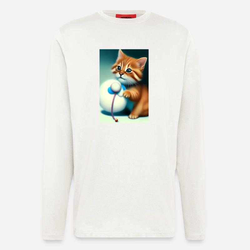 Petit bébé chat mignon - Manches longues bio décontracté fabriqué en UE - OFF WHITE