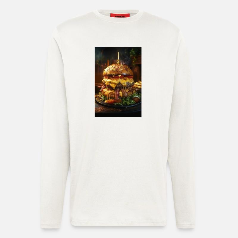 Epic Bacon Cheese Burger Stack - Manches longues bio décontracté fabriqué en UE - OFF WHITE