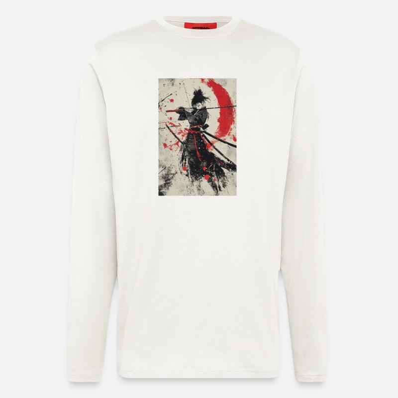 Samurai-Geist in Rot und Schwarz - Langarmshirt - made by SPREAD  - OFF WHITE