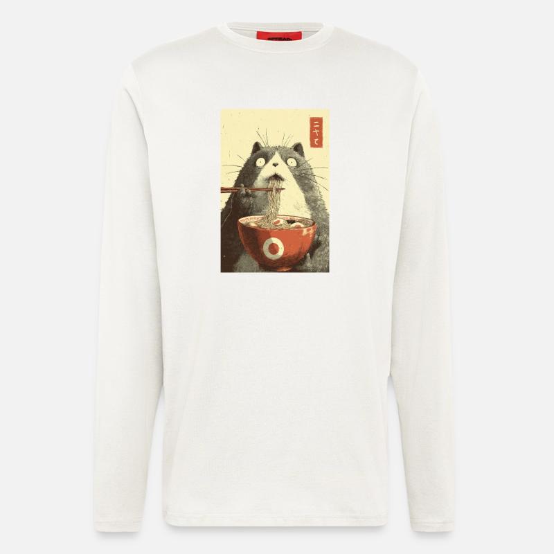 Schockierte Katze isst Ramen - Langarmshirt - made by SPREAD  - OFF WHITE