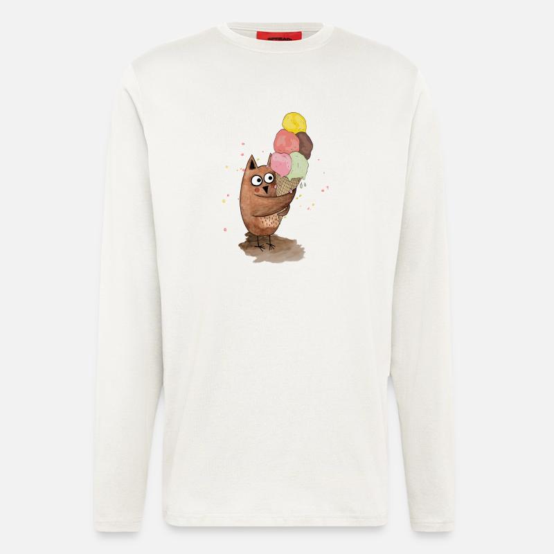 Eule mit riesigem Eis - Langarmshirt - made by SPREAD  - OFF WHITE