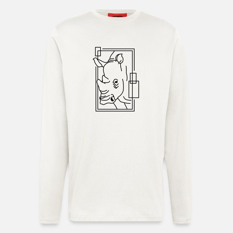 Nashorn im geometrischen Design - Langarmshirt - made by SPREAD  - OFF WHITE
