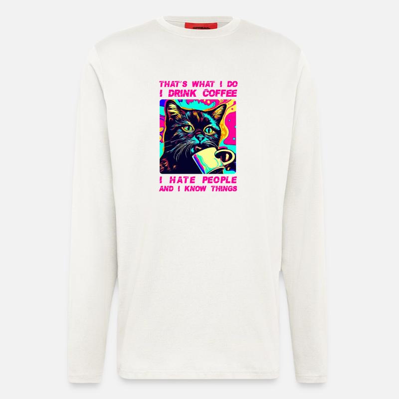 Gemütlicher Katzenkaffee - Langarmshirt - made by SPREAD  - OFF WHITE