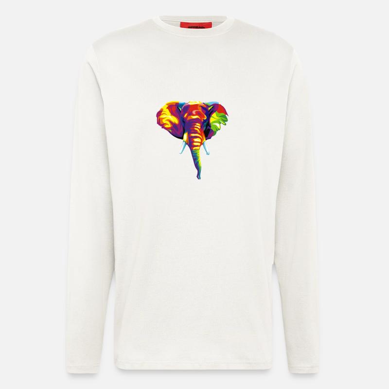Elefant mit buntem abstraktem Muster. - Langarmshirt - made by SPREAD  - OFF WHITE
