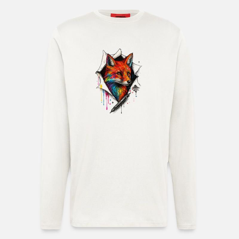 Rainbow Fox Art with Paint Splash - Longsleeve - made by SPREAD  - OFF WHITE
