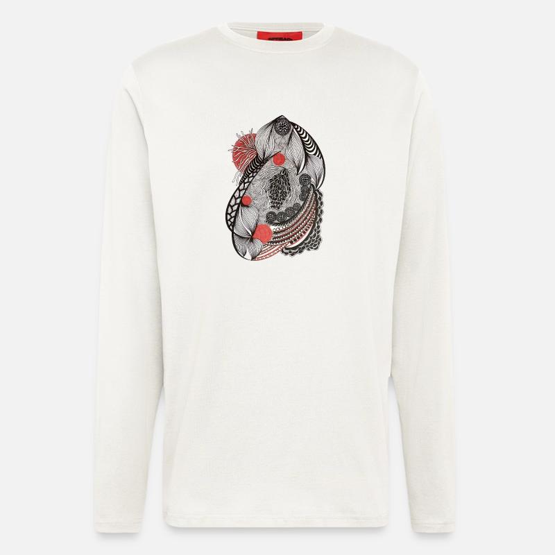 Linienblüten Muster mit rotem Akzent - Langarmshirt - made by SPREAD  - OFF WHITE