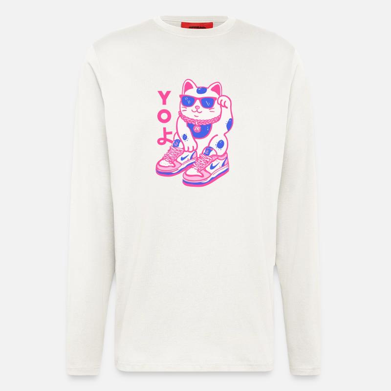 Neon Maneki Sneaker Katze - Langarmshirt - made by SPREAD  - OFF WHITE