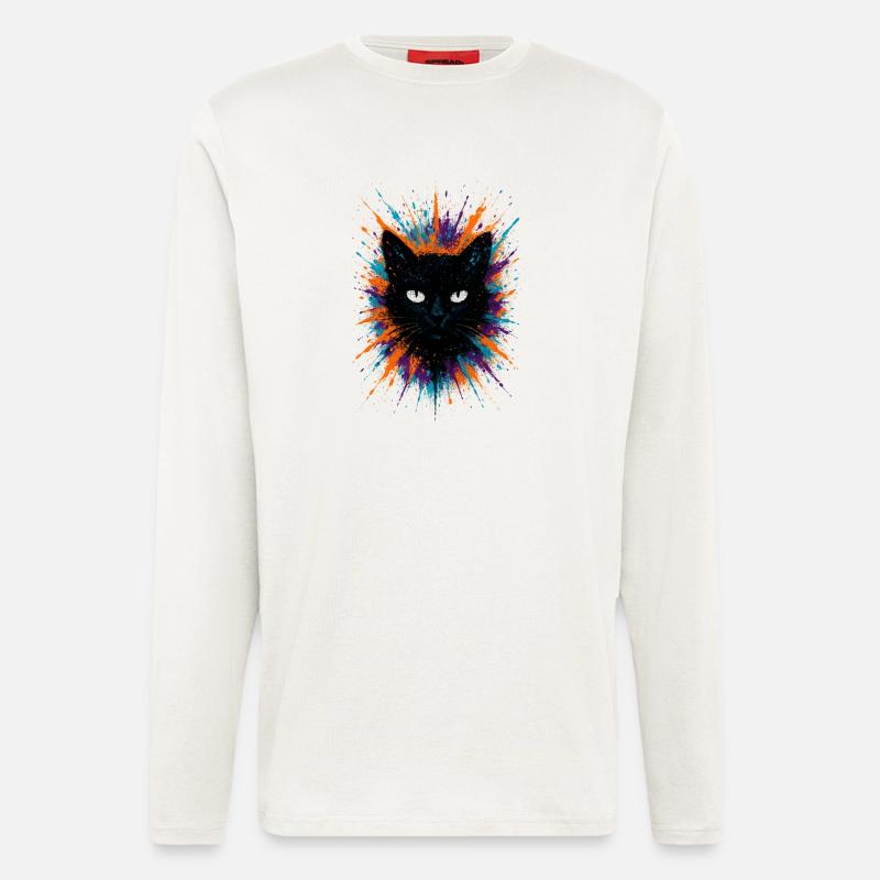Schwarze Katze Aquarell-Splash-Kunst - Langarmshirt - made by SPREAD  - OFF WHITE