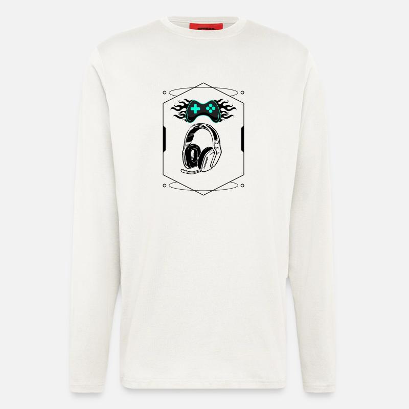 Futuristischer flammender Controller und Gaming-Headset - Langarmshirt - made by SPREAD  - OFF WHITE