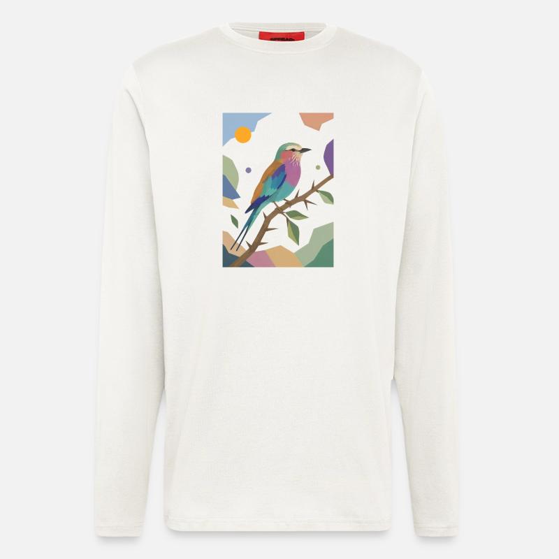 Bunter Vogel Fliederbrustwalze Design  - Langarmshirt - made by SPREAD  - OFF WHITE