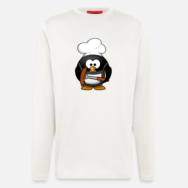 Kochpinguin mit Grillwurst - Langarmshirt - made by SPREAD  - OFF WHITE