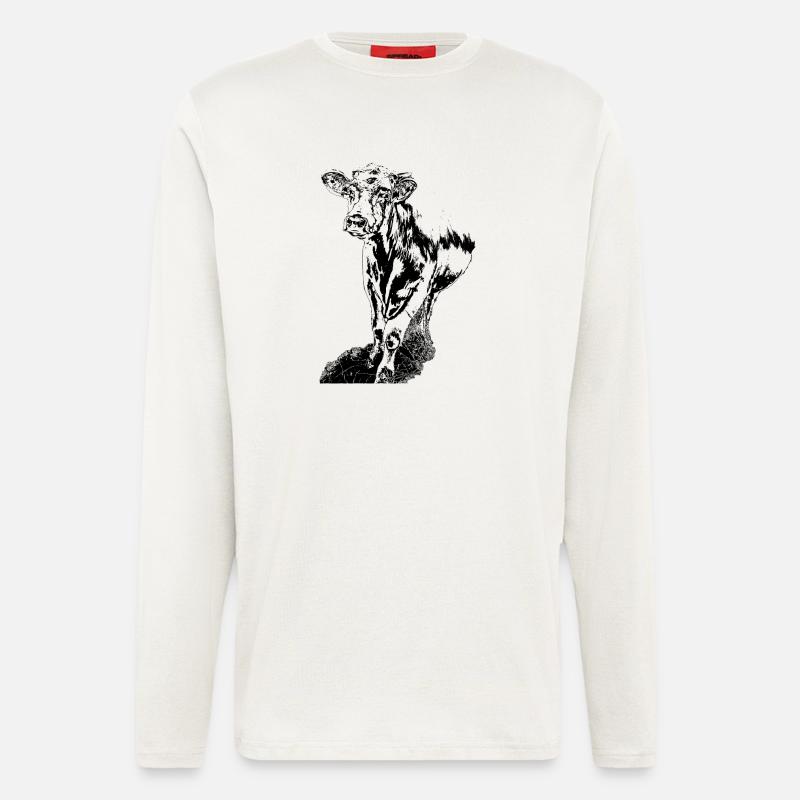 Kuh schwarz weiß Comic - Langarmshirt - made by SPREAD  - OFF WHITE