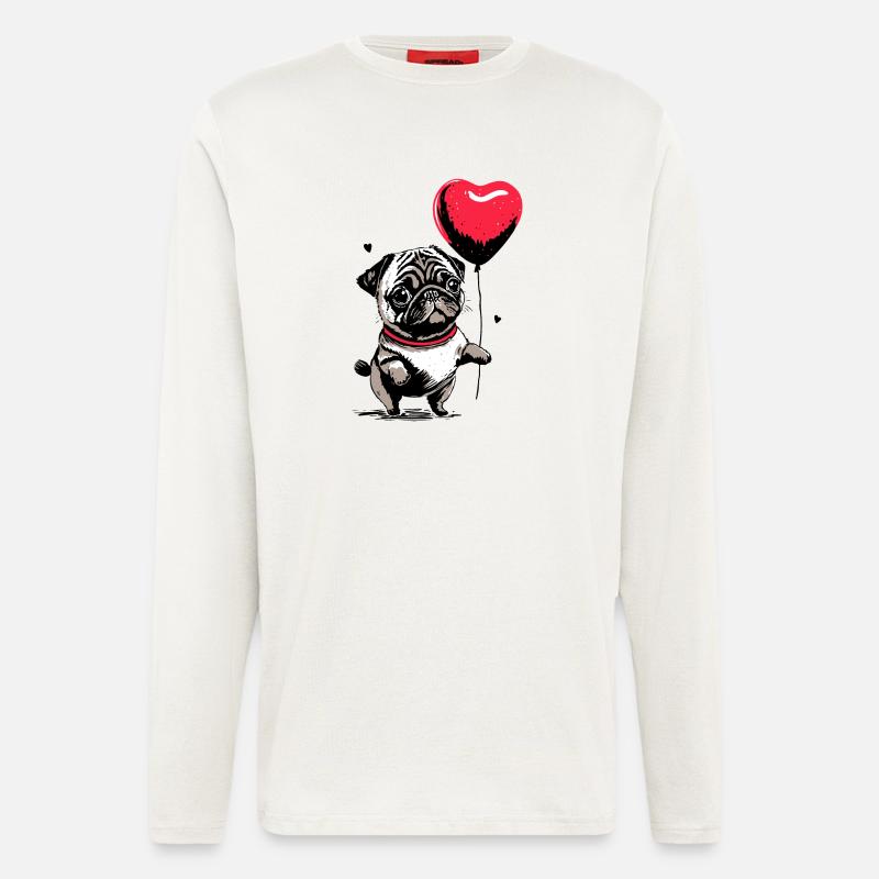 Mops mit Herz Luftballon - Heartful Creatures - Langarmshirt - made by SPREAD  - OFF WHITE