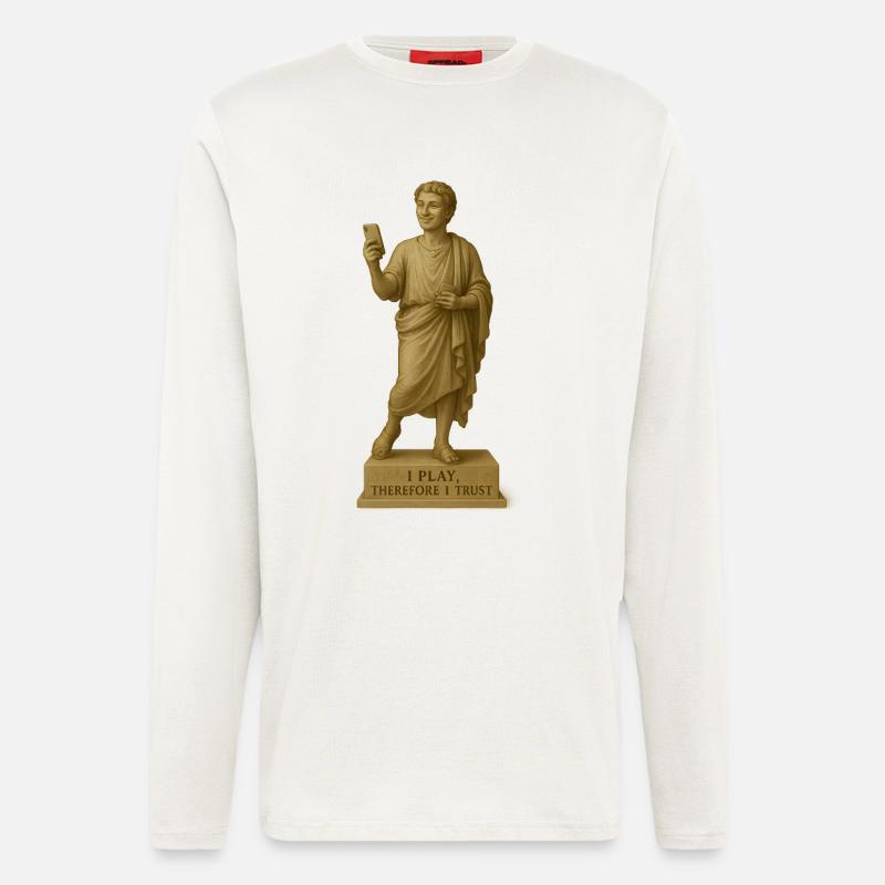 Moderne römische Skulptur mit Smartphone - Langarmshirt - made by SPREAD  - OFF WHITE