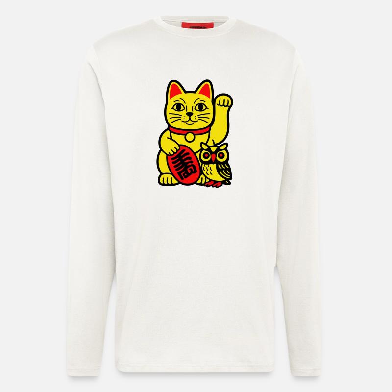 Glückskatze mit kleiner Eule - Langarmshirt - made by SPREAD  - OFF WHITE