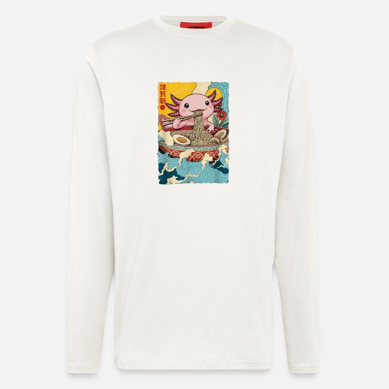 Axolotl isst Ramen Nudeln - Langarmshirt - made by SPREAD  - OFF WHITE