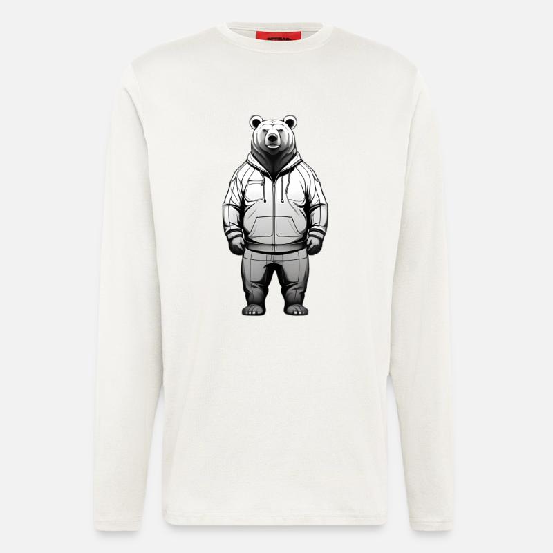 Graphique de sweat à capuche Ours - Manches longues bio décontracté fabriqué en UE - OFF WHITE