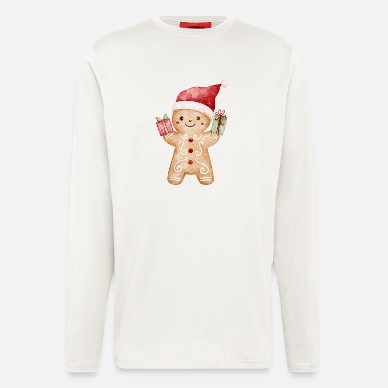 Lebkuchenmann mit Geschenken - Langarmshirt - made by SPREAD  - OFF WHITE