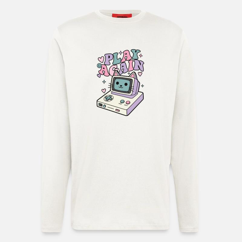 Play Again Katze Retro - Langarmshirt - made by SPREAD  - OFF WHITE