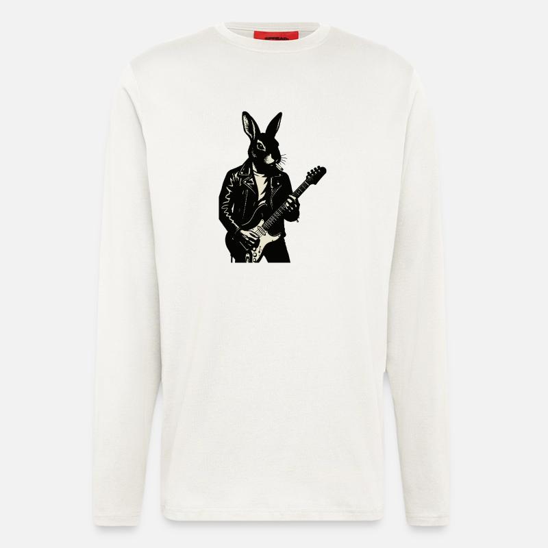 Rabbit in Leather spielt Gitarre - Langarmshirt - made by SPREAD  - OFF WHITE