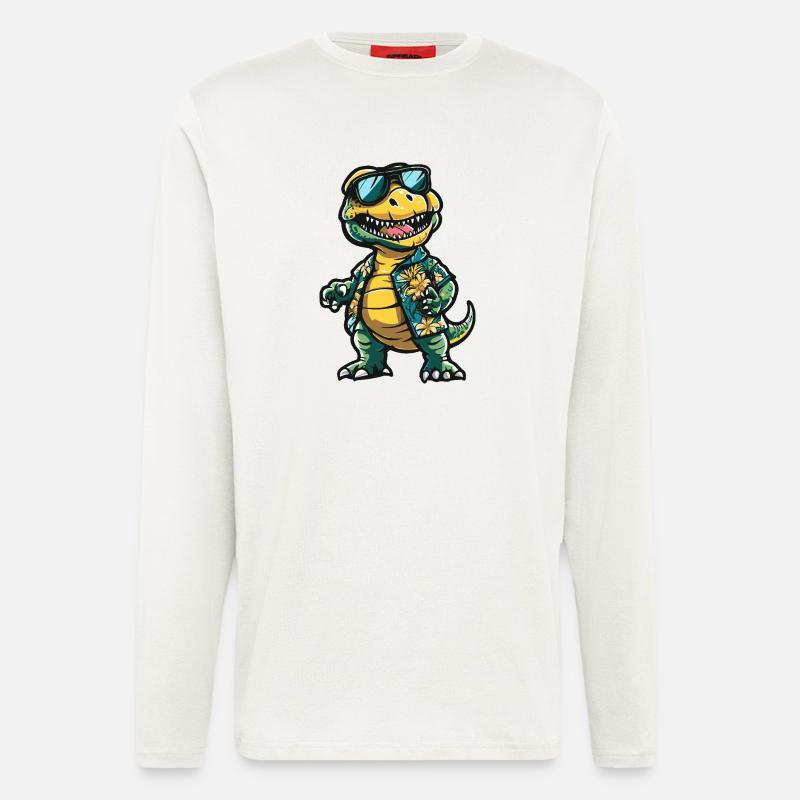 Dinosaurier T-Rex Comic Urlaub - Langarmshirt - made by SPREAD  - OFF WHITE
