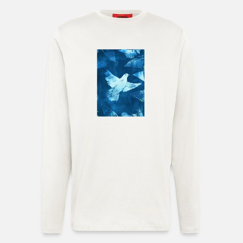 Blau Taube Friedensvisual - Langarmshirt - made by SPREAD  - OFF WHITE