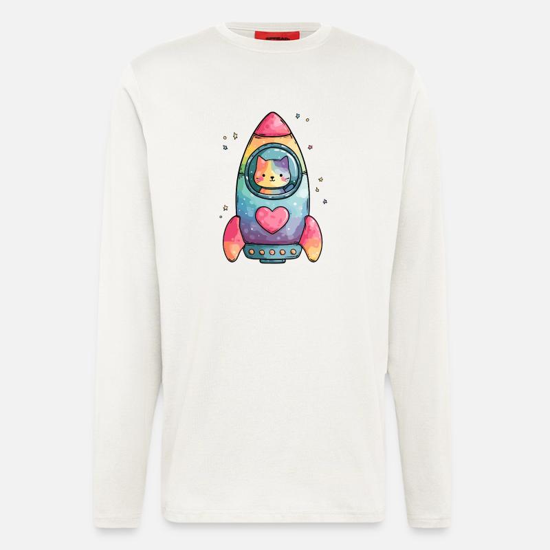 Rainbow Rocket Katze Herz - Langarmshirt - made by SPREAD - OFF WHITE