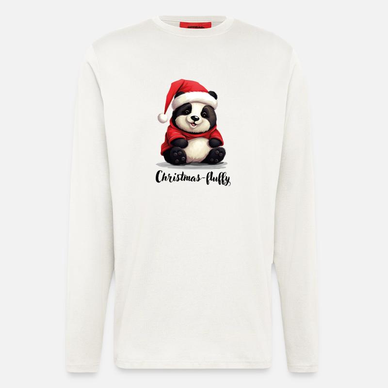 Noël, Panda Bear, Panda Noël-moelleux - Manches longues bio décontracté fabriqué en UE - OFF WHITE