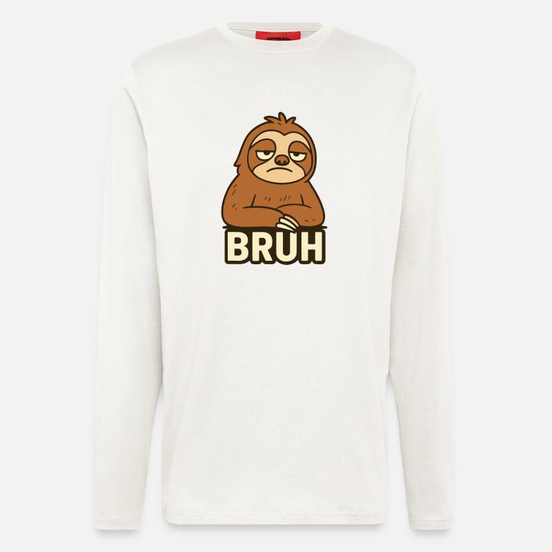 Conception de t-shirt décontracté Sloth Expression - Manches longues bio décontracté fabriqué en UE - OFF WHITE