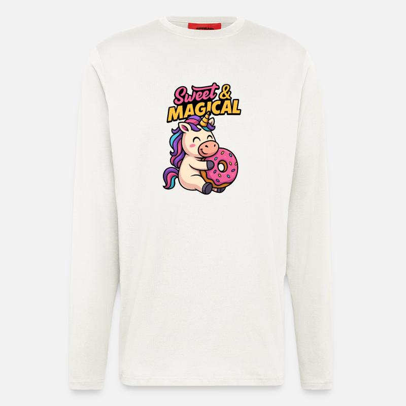 Süßes Einhorn mit Donut - Langarmshirt - made by SPREAD - OFF WHITE