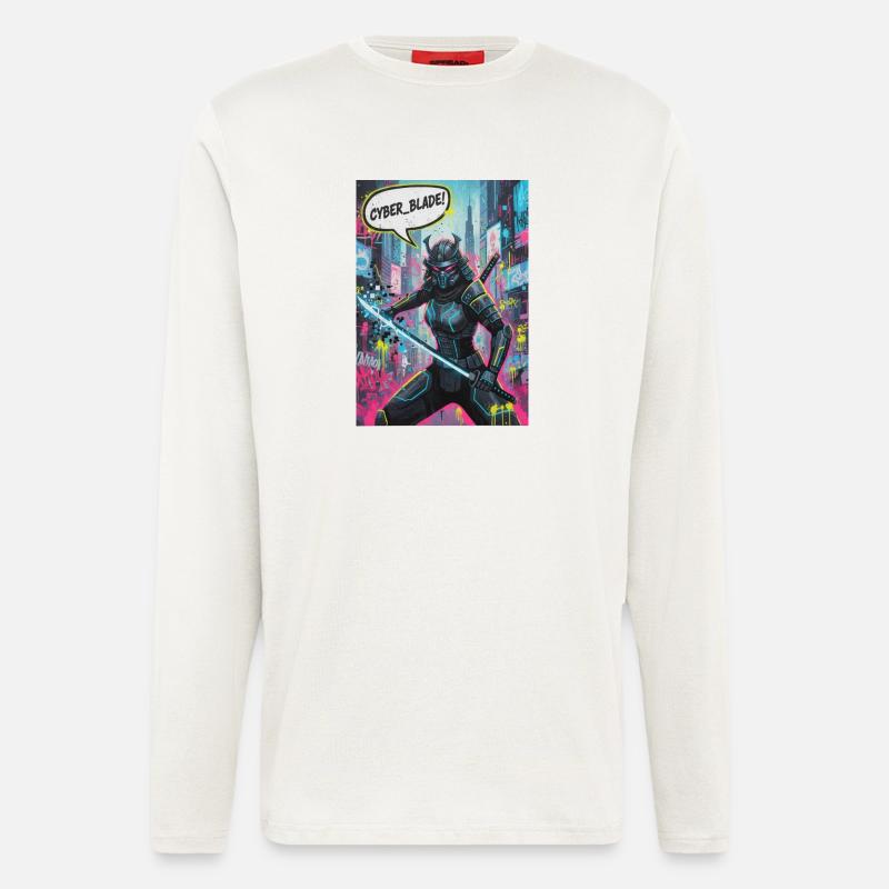 Cyber Samurai Neon Graffiti - Langarmshirt - made by SPREAD  - OFF WHITE