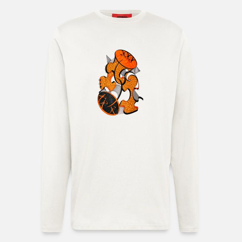 Orangene Abstrakte Formkunst - Langarmshirt - made by SPREAD  - OFF WHITE