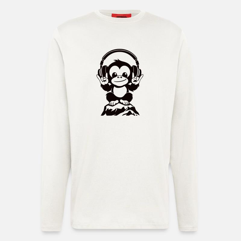 DJ Affe – Kopfhörer & Rockhandzeichen - Langarmshirt - made by SPREAD  - OFF WHITE