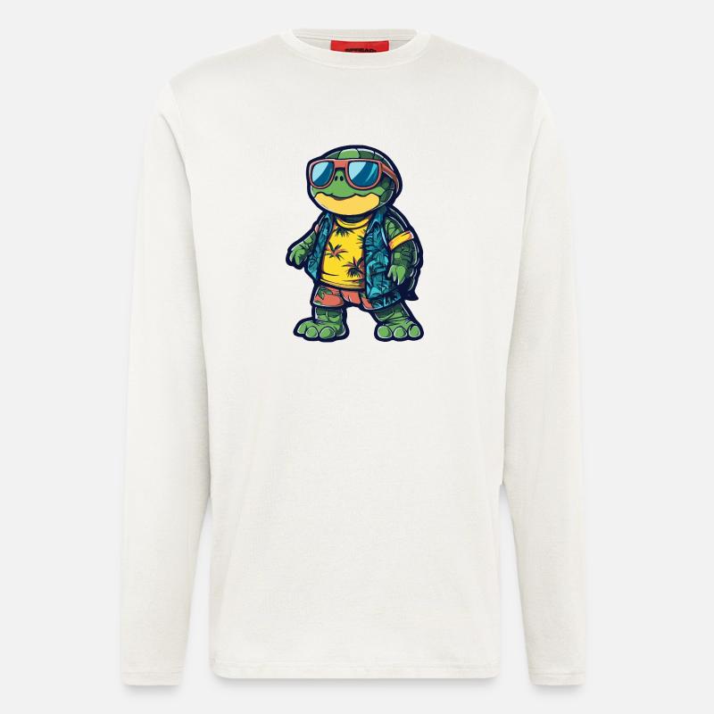 Schildkröte Comic Urlaub - Langarmshirt - made by SPREAD  - OFF WHITE