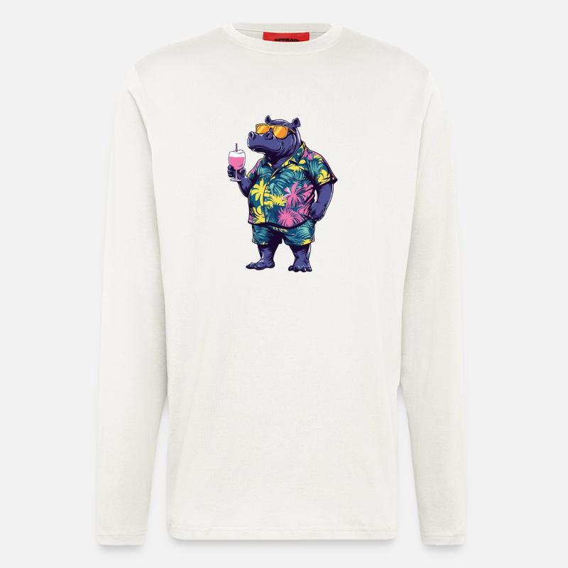 Nilpferd Comic Sommer - Langarmshirt - made by SPREAD - OFF WHITE