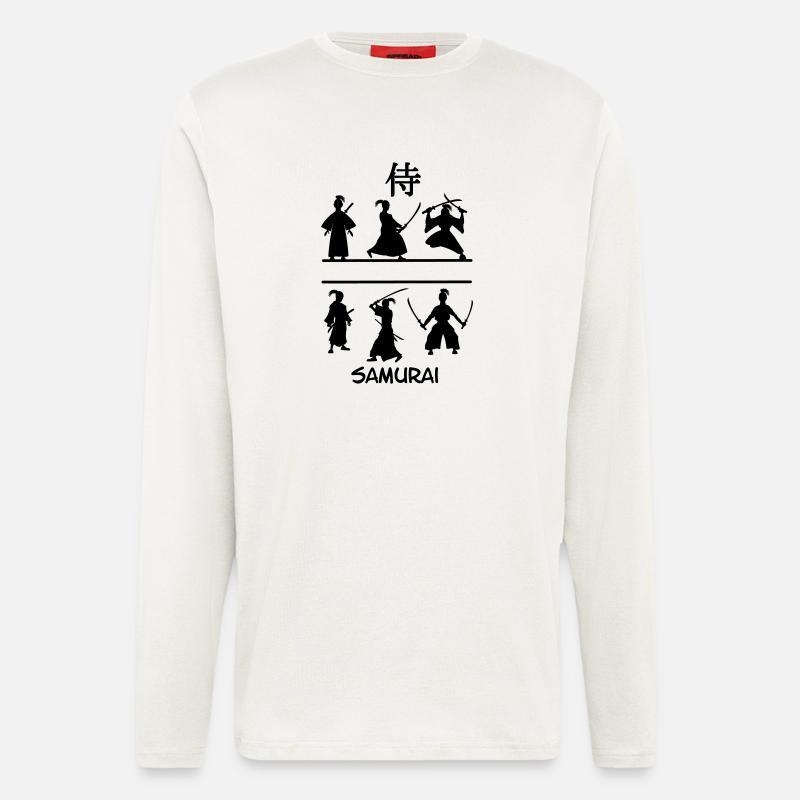 Samouraï avec des épées - Manches longues bio décontracté fabriqué en UE - OFF WHITE