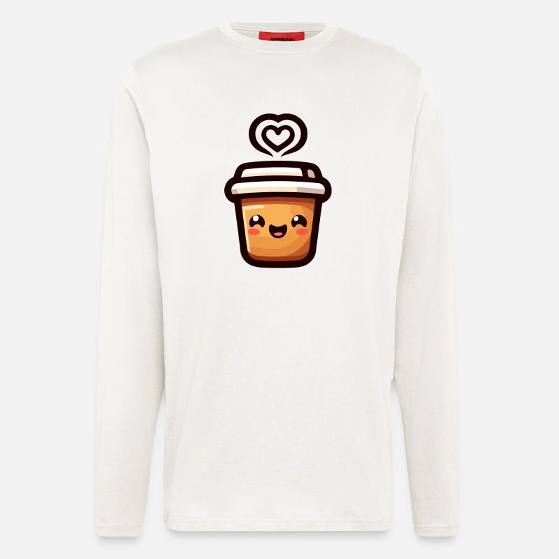 Caffeine Cutie: Der fröhliche Java - Langarmshirt - made by SPREAD  - OFF WHITE
