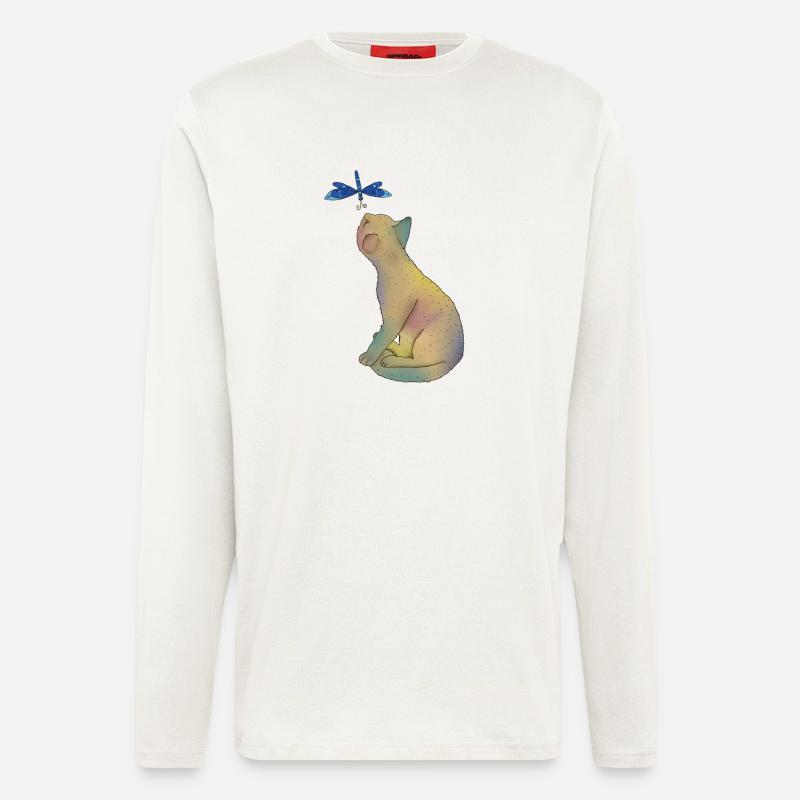 Katze mit blauer Libelle - Langarmshirt - made by SPREAD  - OFF WHITE