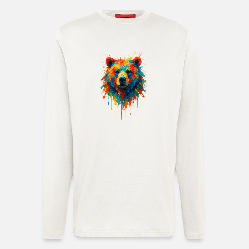 Bär im Splatter-Dynamik-Gemälde - Langarmshirt - made by SPREAD  - OFF WHITE